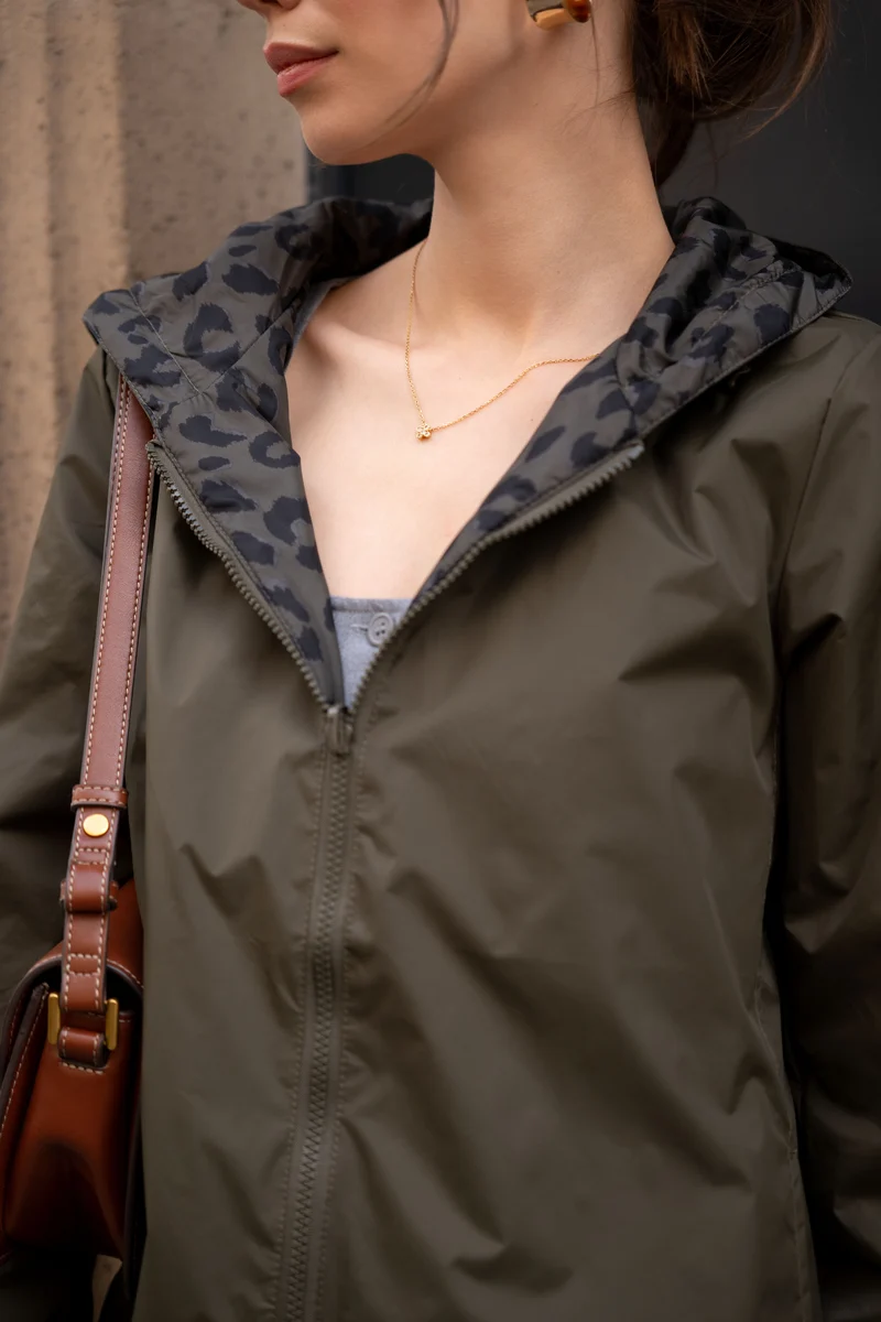 Imperméable réversible long mi-saison léopard