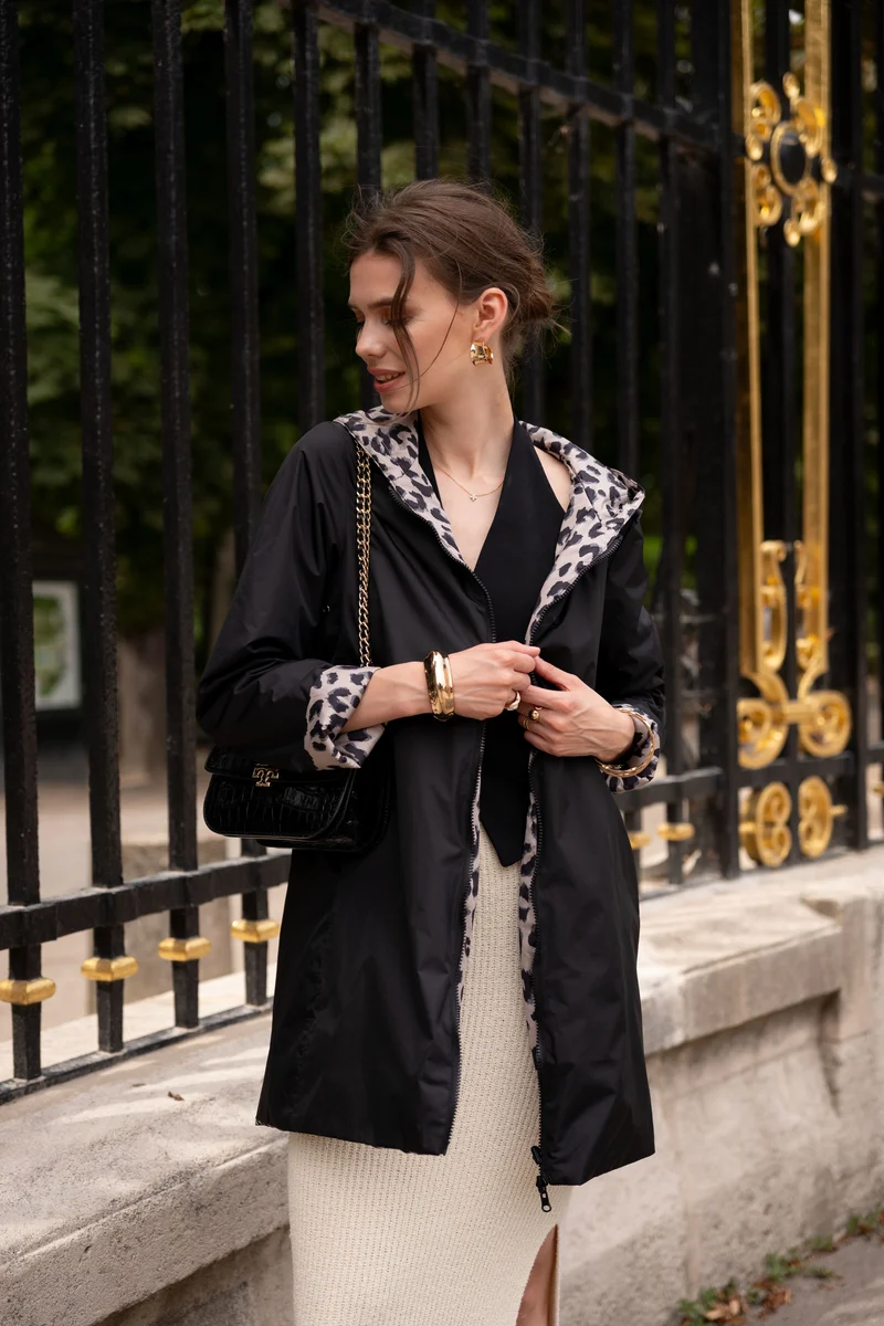 Imperméable réversible long mi-saison léopard