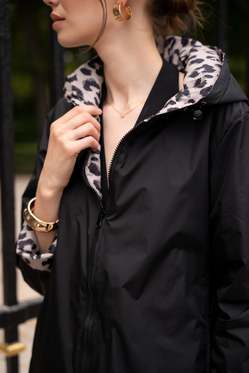 Imperméable réversible long mi-saison léopard