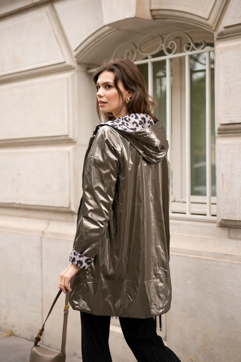 Imperméable réversible long mi-saison léopard