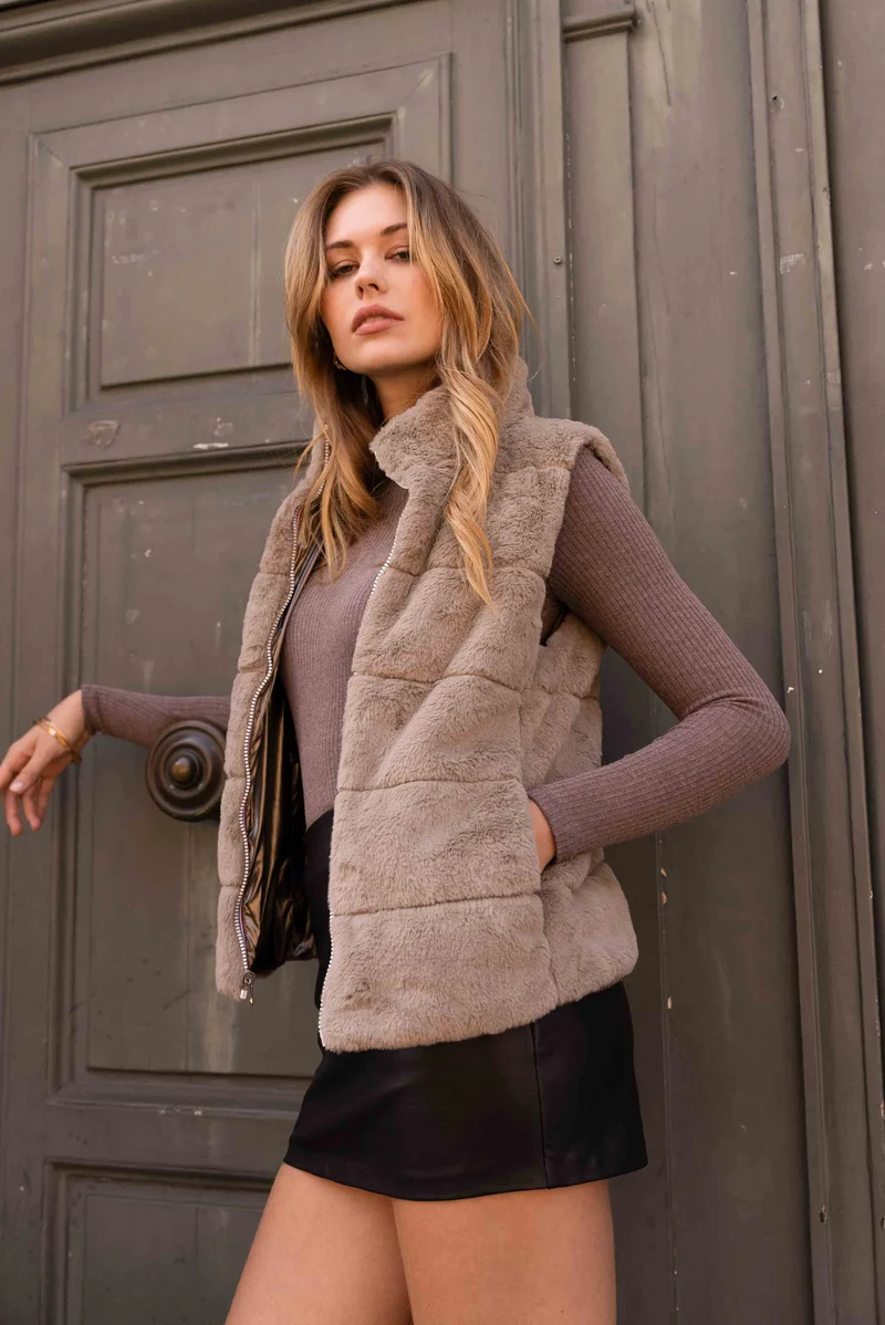 Gilet sans manches fourré réversible