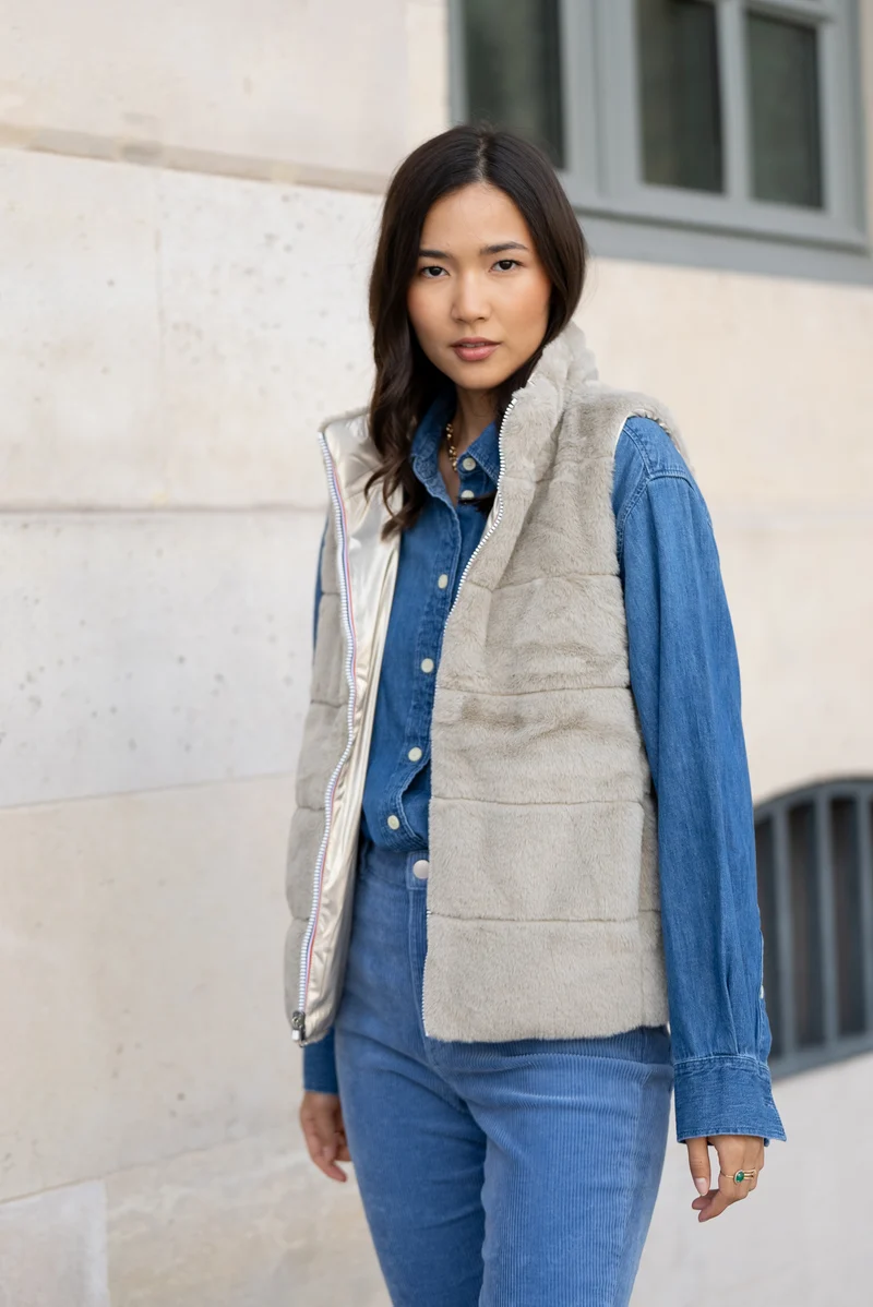 Gilet sans manches fourré réversible