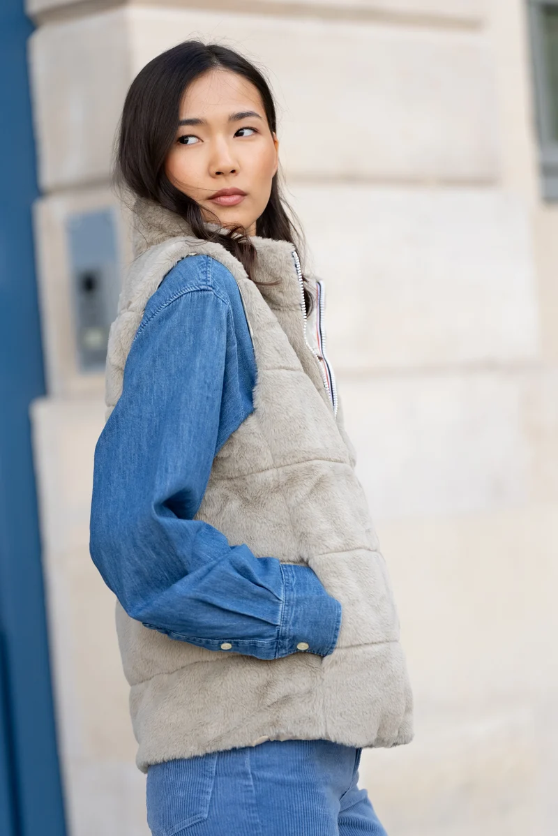 Gilet sans manches fourré réversible