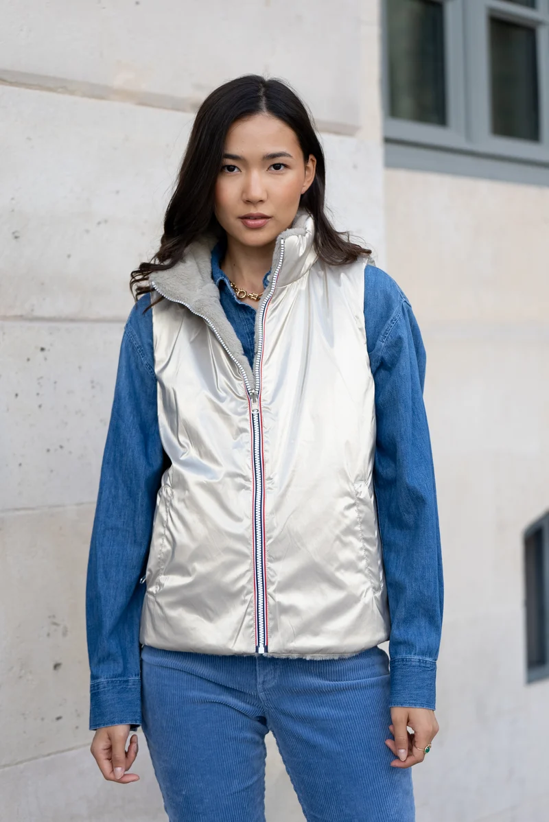 Gilet sans manches fourré réversible