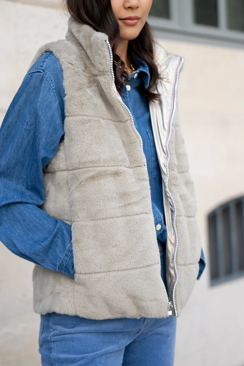 Gilet sans manches fourré réversible
