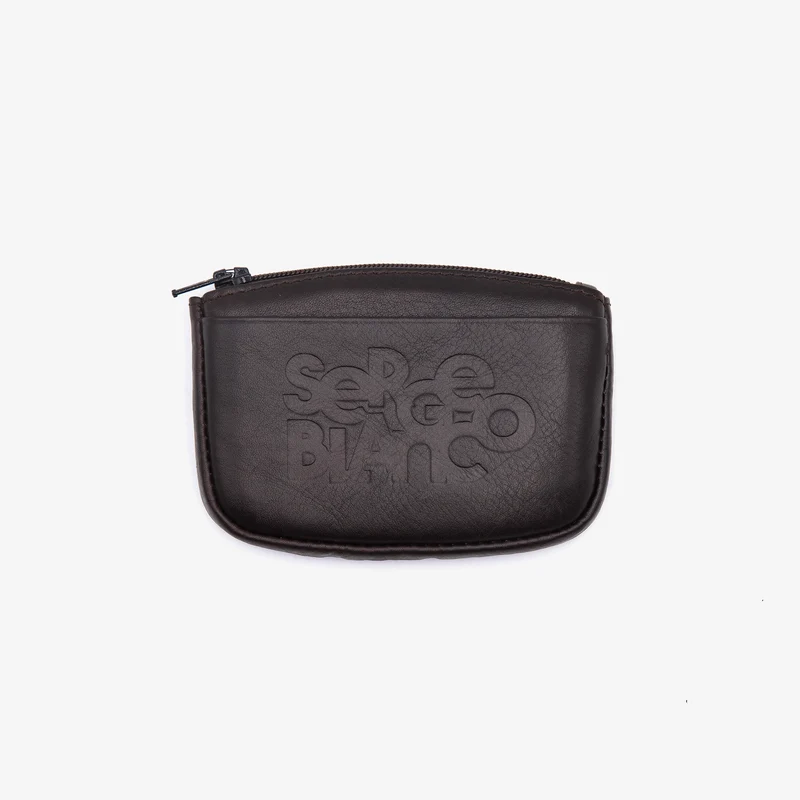 Porte-monnaie à zip en cuir avec logo embossé marron