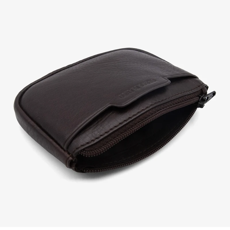 Porte-monnaie à zip en cuir avec logo embossé marron