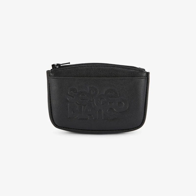 Porte-monnaie à zip en cuir avec logo embossé noir
