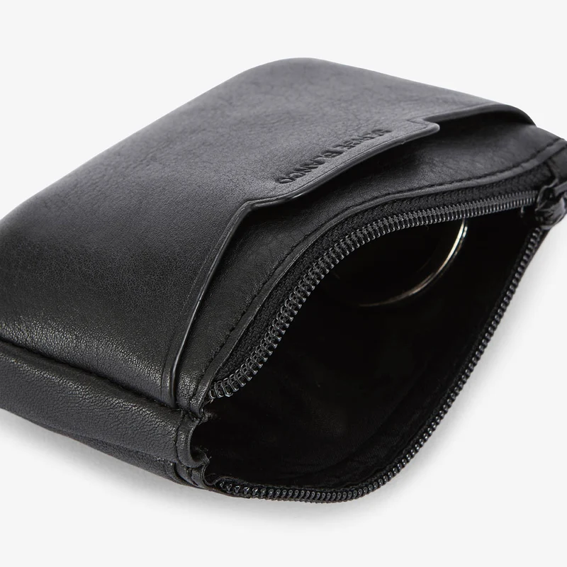 Porte-monnaie à zip en cuir avec logo embossé noir