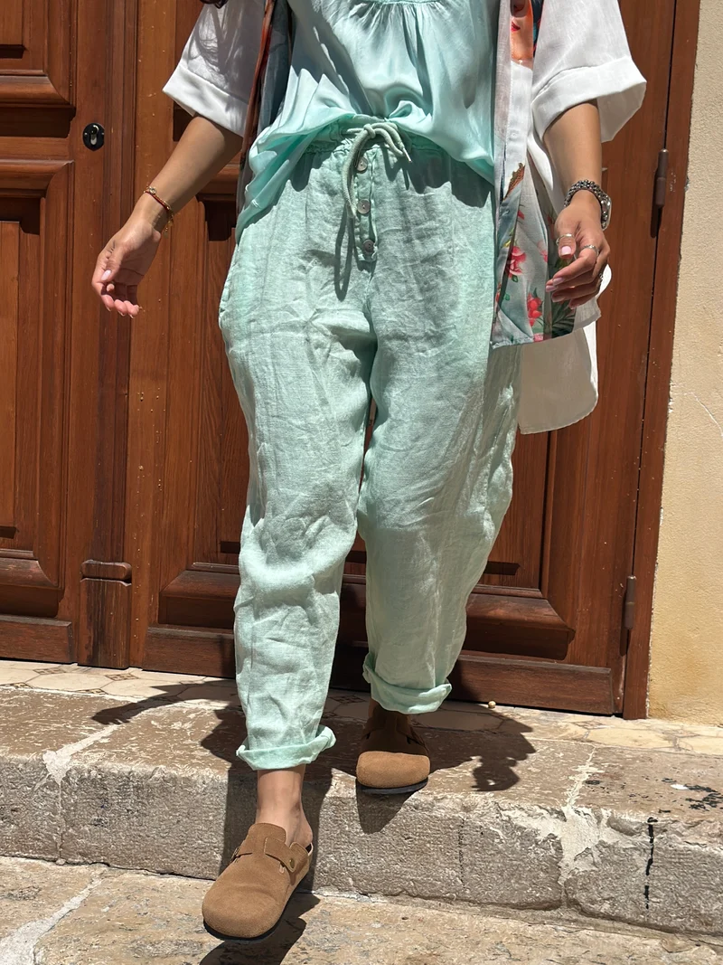 Pantalon vert d'eau lin EDEN