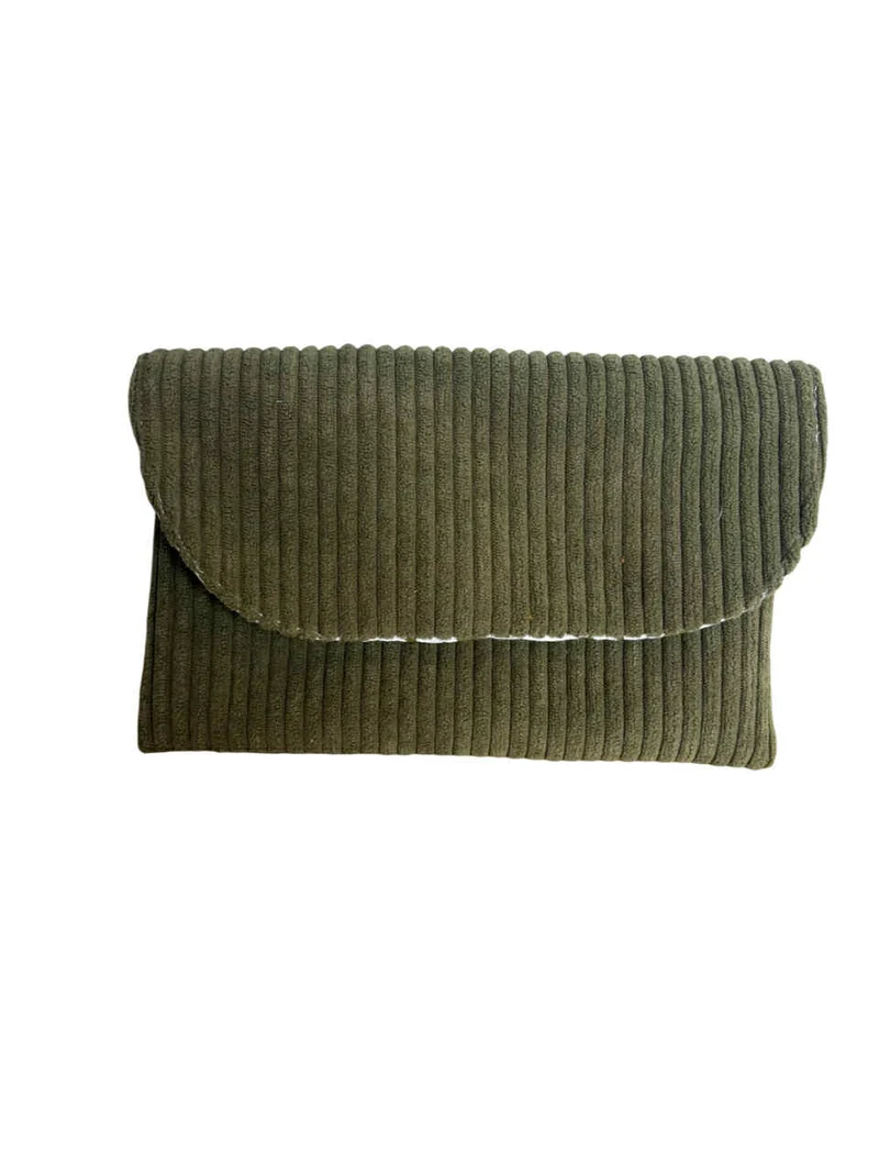 Pochette multifonction velours kaki" Fleur de Poche"