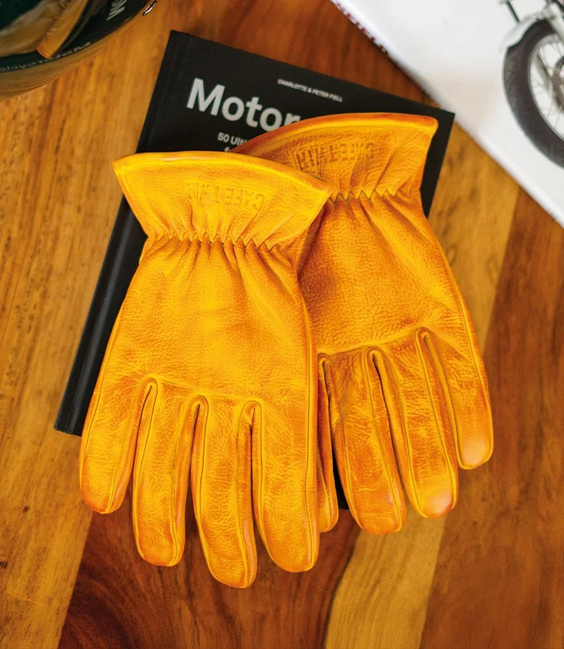 Guanto Moto Vintage Worker Giallo in Pelle