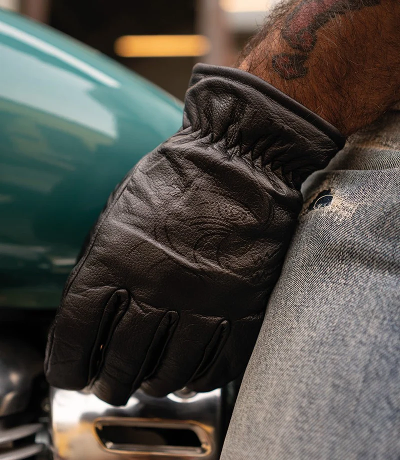 Guanti Moto Vintage Worker CT Nero in Pelle