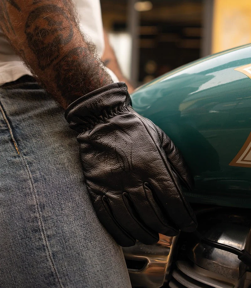 Guanti Moto Vintage Worker CT Nero in Pelle