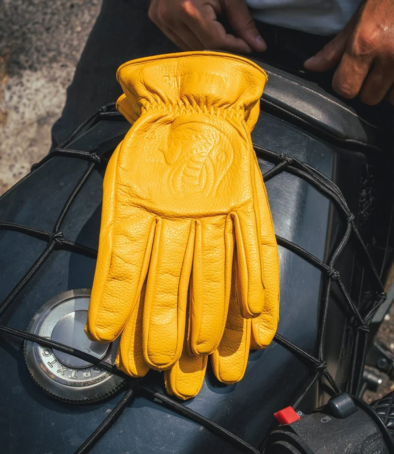 Guanto Moto Vintage Worker CT Giallo in Pelle