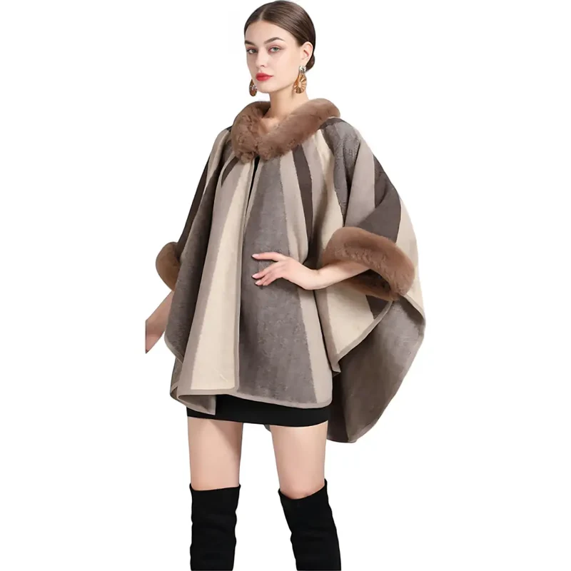 Poncho femme hiver fourrure