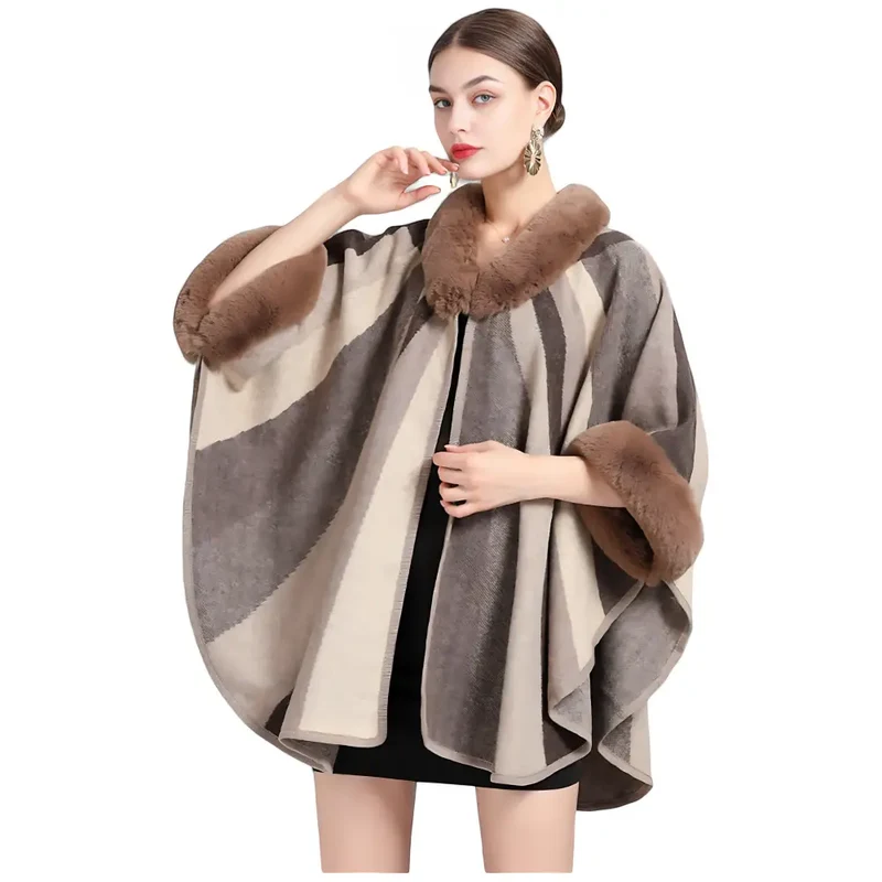 Poncho femme hiver fourrure