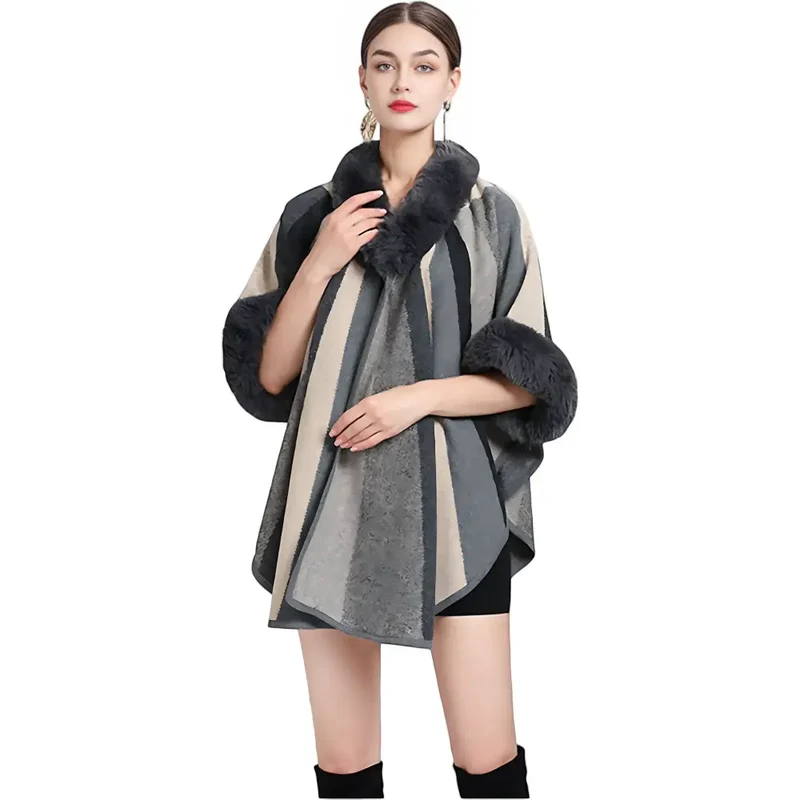 Poncho femme hiver fourrure