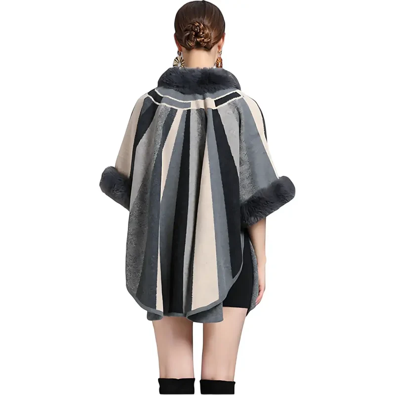 Poncho femme hiver fourrure