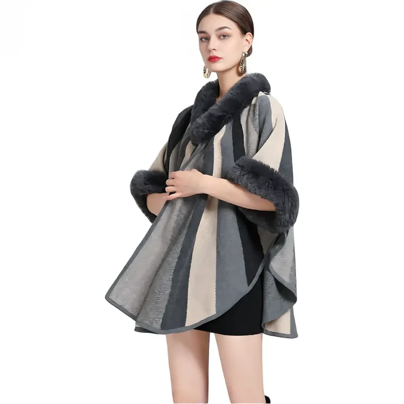 Poncho femme hiver fourrure