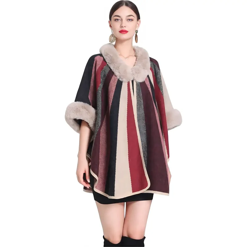 Poncho femme hiver fourrure