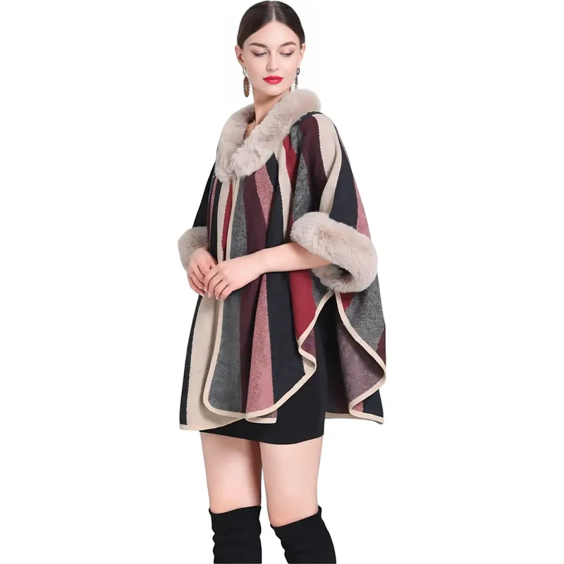 Poncho femme hiver fourrure