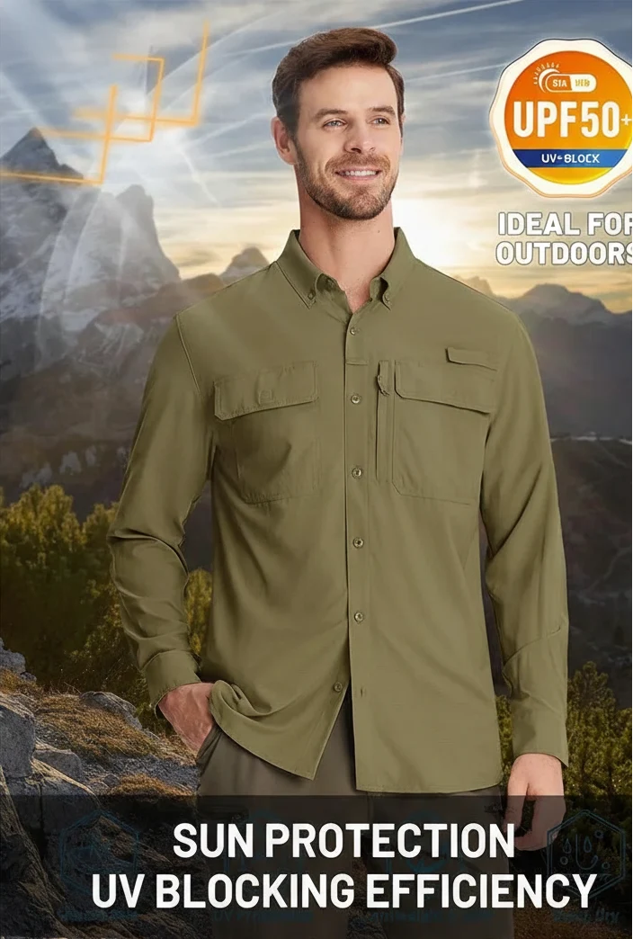 Chemises de randonnée à manches longues et protection solaire UPF 50+ pour homme "ST144"