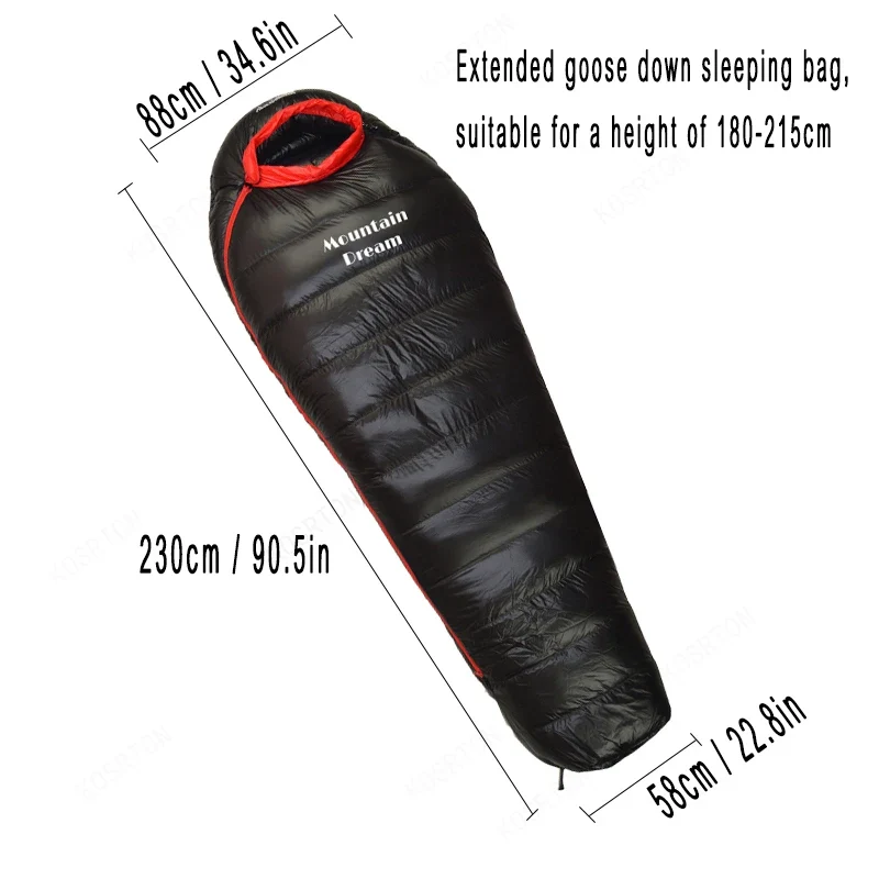 Sac de couchage momie en duvet d'oie 95% 800FP [+10C° confort] jusqu'à [-10°C confort] en version longue "Mountain Dream - Fill series Extended"