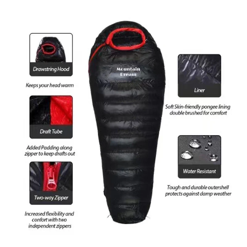 Sac de couchage momie en duvet d'oie 95% 800FP [+10C° confort] jusqu'à [-10°C confort] en version longue "Mountain Dream - Fill series Extended"