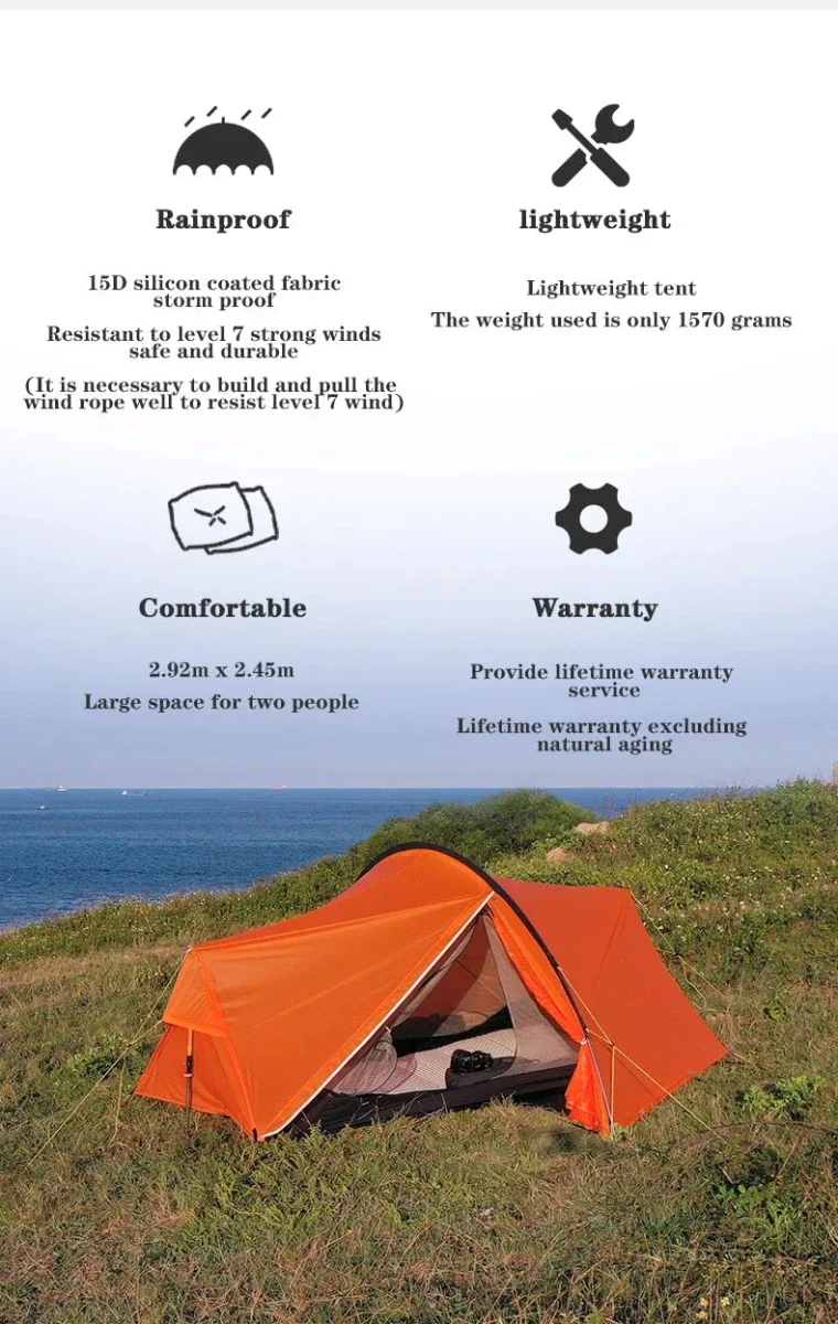 Tente hybride double-parois pour le bivouac / camping avec large espace intérieur 1,9kg "3F UL GEAR - SHELL 2"