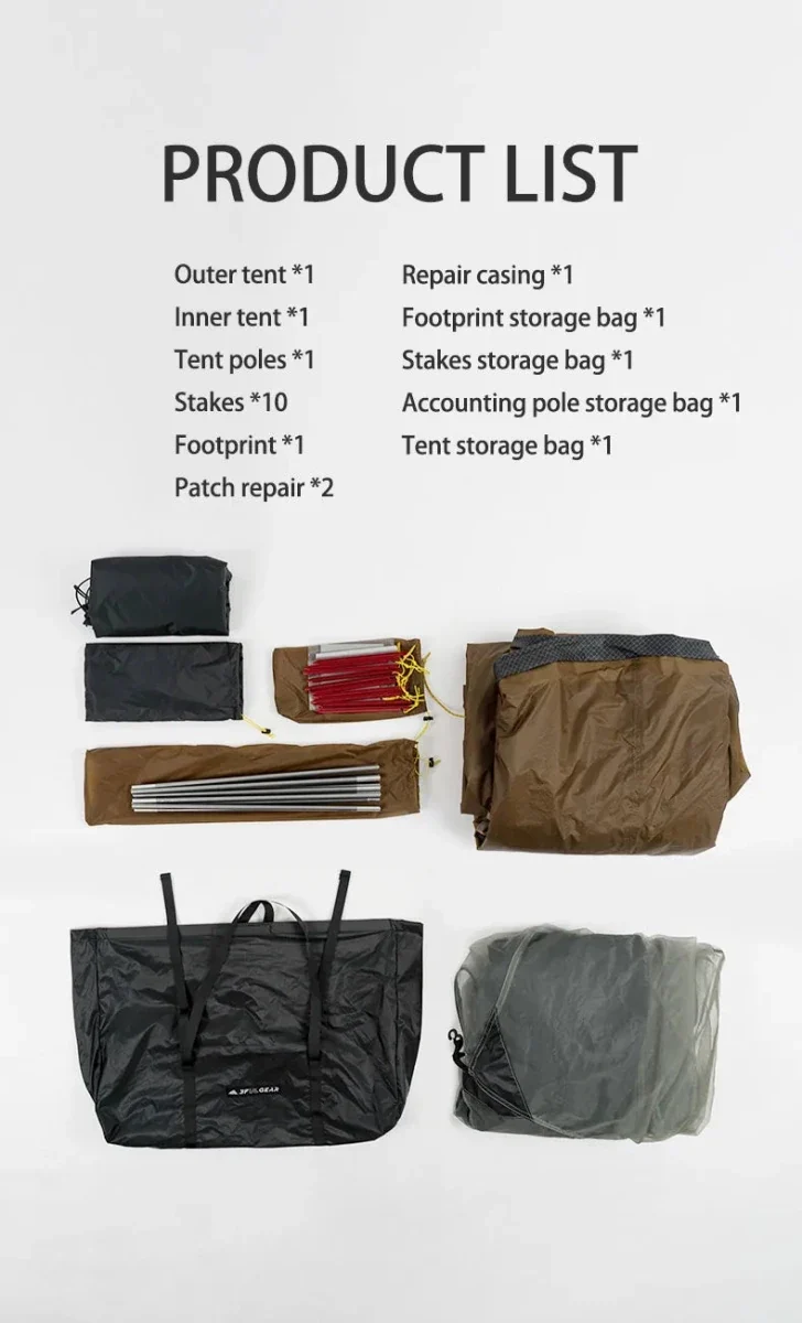 Tente hybride double-parois pour le bivouac / camping avec large espace intérieur 1,9kg "3F UL GEAR - SHELL 2"