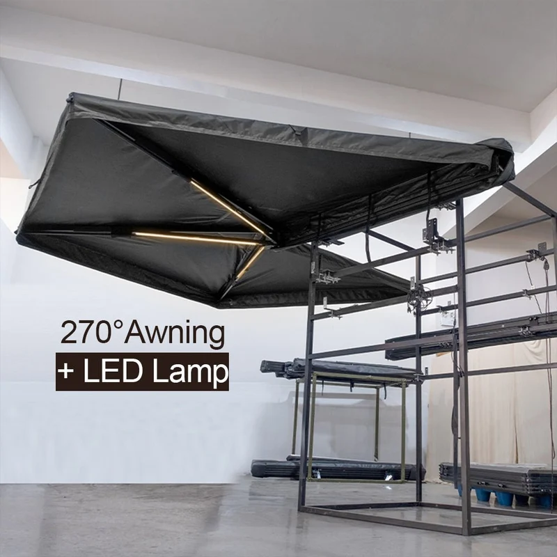 Auvent 270° pour voiture, SUV, 4x4 ou van en tissu oxford 600D résistant & imperméable anti-UV “Planète Rando – Aurora 270”