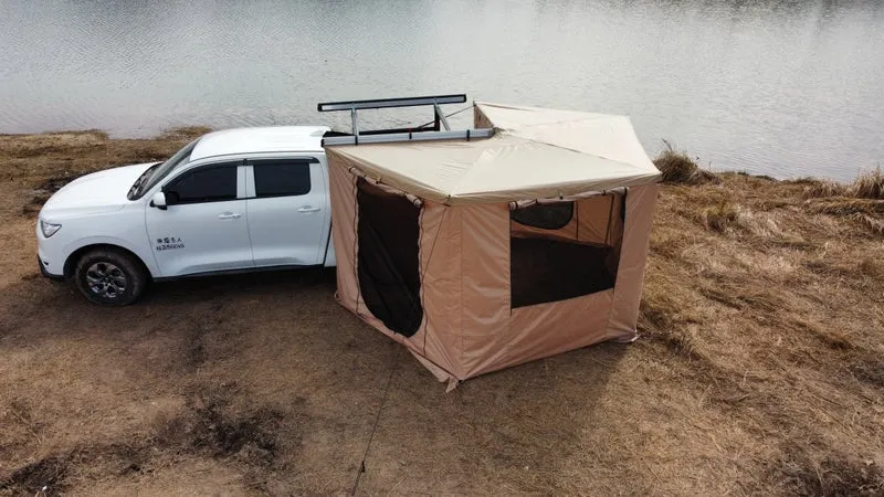 Auvent 270° pour voiture, SUV, 4x4 ou van en tissu oxford 600D résistant & imperméable anti-UV “Planète Rando – Aurora 270”