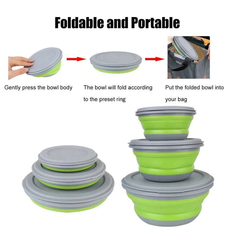 Ensemble de 3 bols pliables en silicone pour boîte à lunch "CLS Outdoor - Folding Bowl"