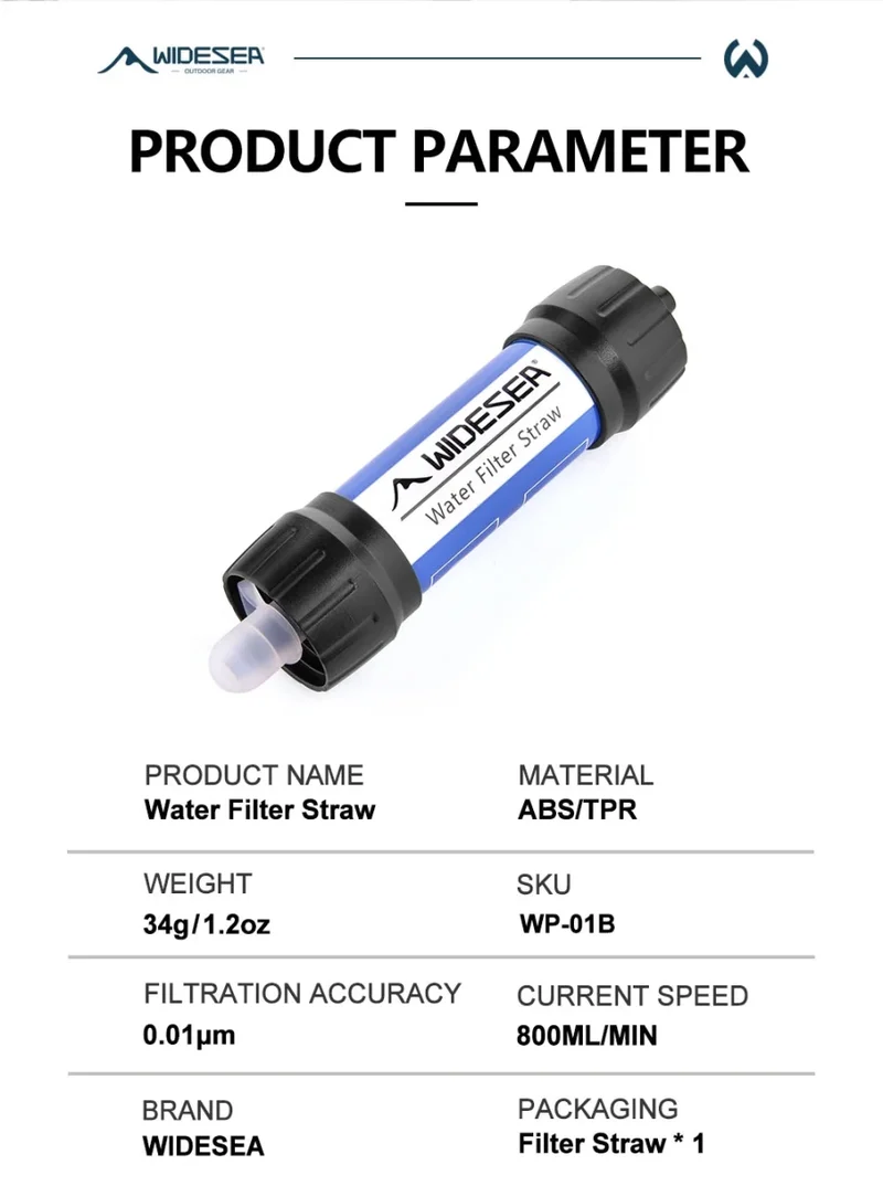 Purificateur d'eau portable 0,01 micron 34g "Widesea - WP-01B"