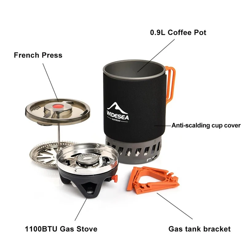 Système de cuisson avec réchaud à gaz de 1100 BTU et cafetière à piston de 900ML "Widesea - WSJC-001"