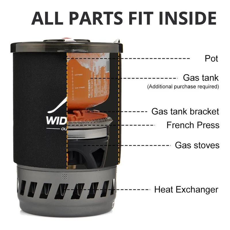Système de cuisson avec réchaud à gaz de 1100 BTU et cafetière à piston de 900ML "Widesea - WSJC-001"