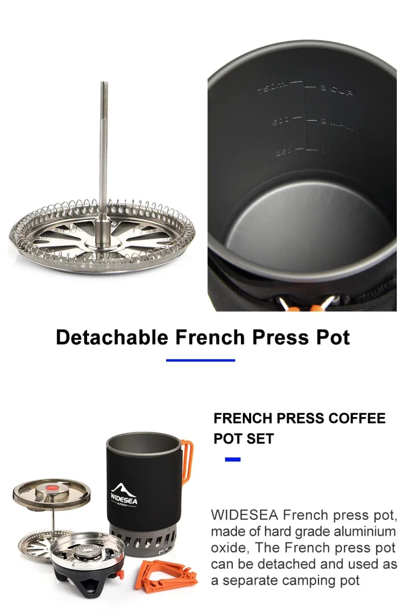 Système de cuisson avec réchaud à gaz de 1100 BTU et cafetière à piston de 900ML "Widesea - WSJC-001"