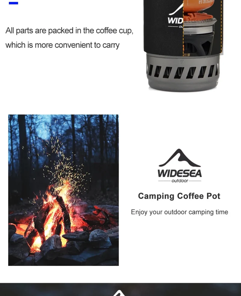 Système de cuisson avec réchaud à gaz de 1100 BTU et cafetière à piston de 900ML "Widesea - WSJC-001"