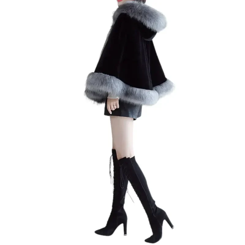 Poncho capuche femme style manteau