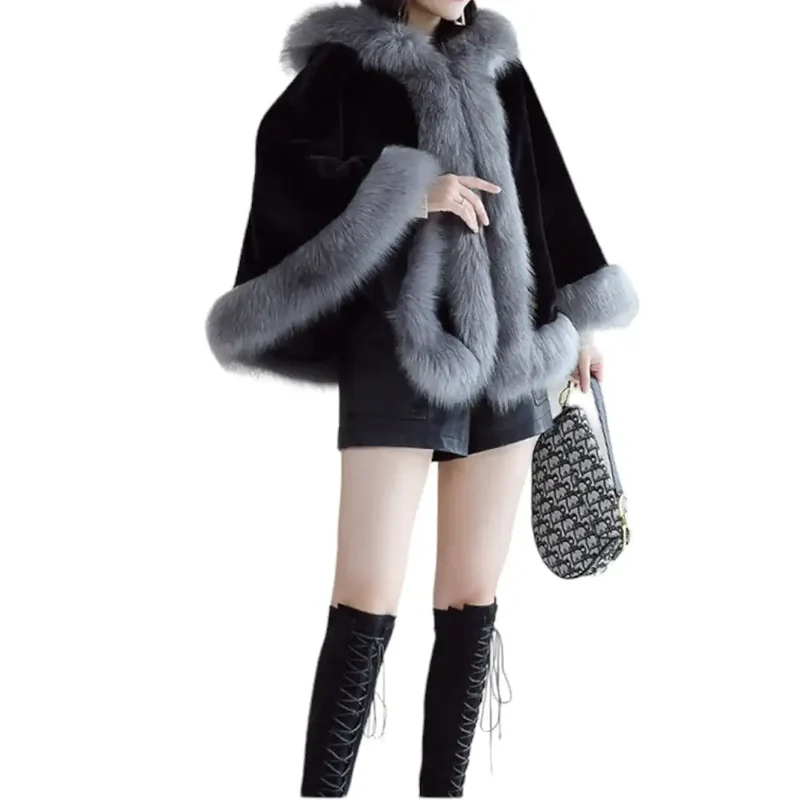 Poncho capuche femme style manteau