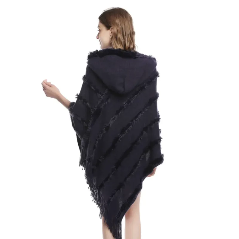 Poncho cape femme avec capuche noir