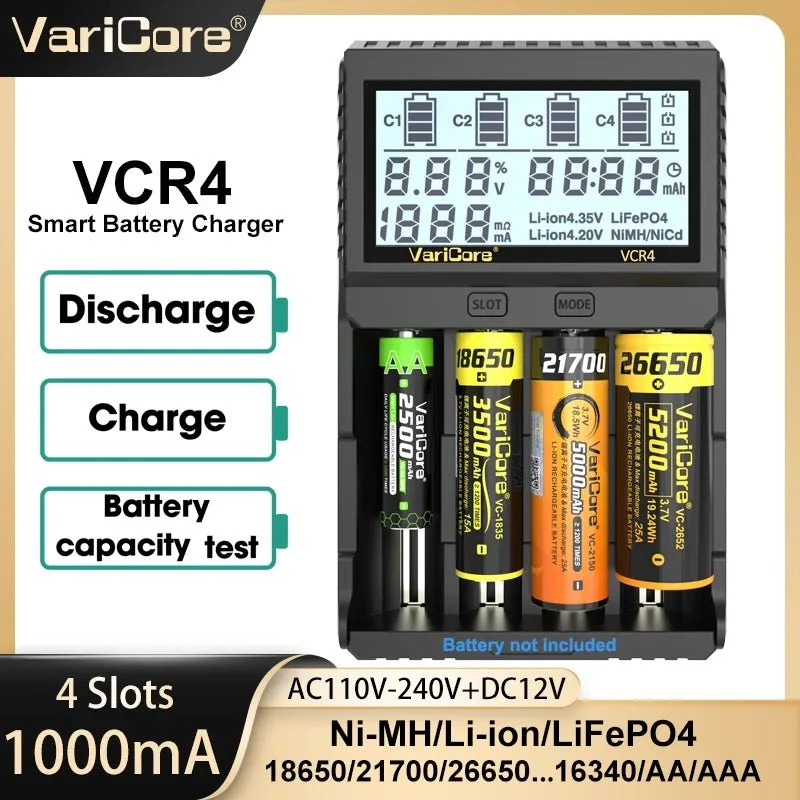 Chargeur intelligent avec écran LCD pour batteries Li-ion 3,7V / LiFePO4 3,2V / Ni-MH 1,2V "VariCore VCR4/P4"