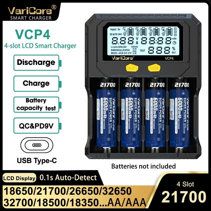 Chargeur intelligent avec écran LCD pour batteries Li-ion 3,7V / LiFePO4 3,2V / Ni-MH 1,2V "VariCore VCR4/P4"
