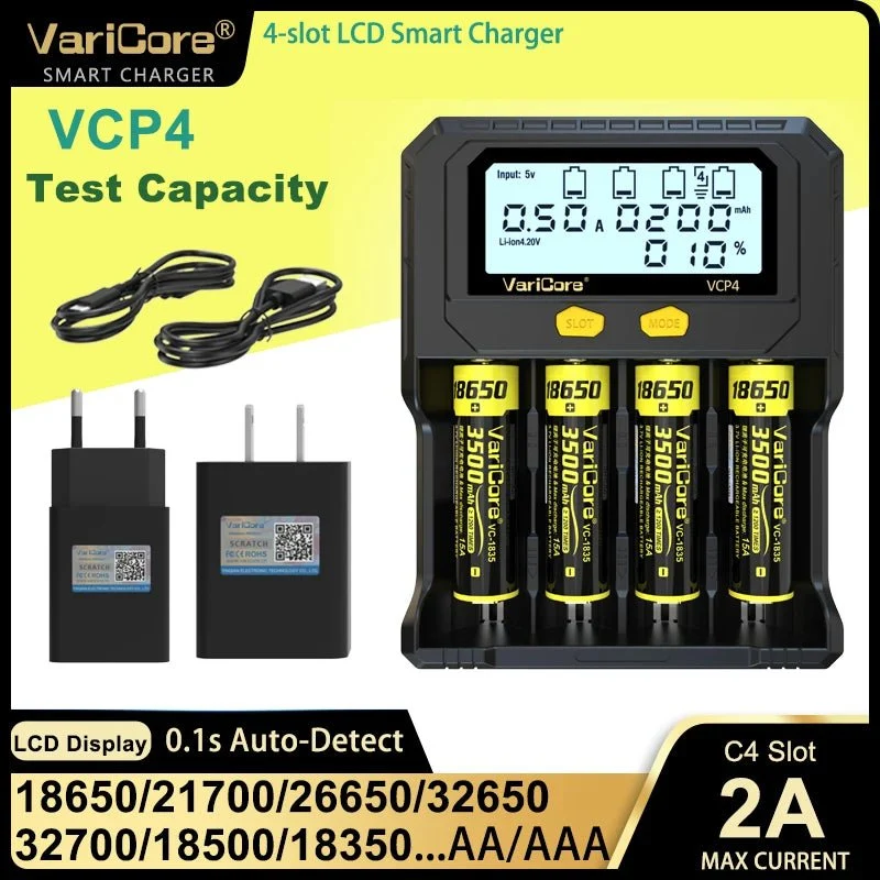 Chargeur intelligent avec écran LCD pour batteries Li-ion 3,7V / LiFePO4 3,2V / Ni-MH 1,2V "VariCore VCR4/P4"