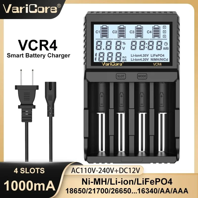 Chargeur intelligent avec écran LCD pour batteries Li-ion 3,7V / LiFePO4 3,2V / Ni-MH 1,2V "VariCore VCR4/P4"