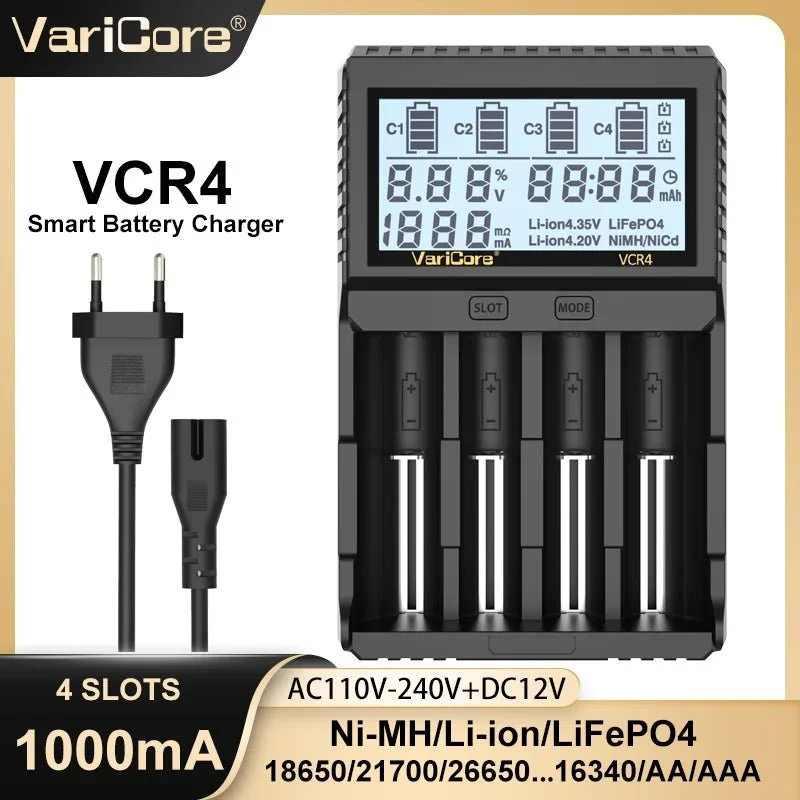 Chargeur intelligent avec écran LCD pour batteries Li-ion 3,7V / LiFePO4 3,2V / Ni-MH 1,2V "VariCore VCR4/P4"