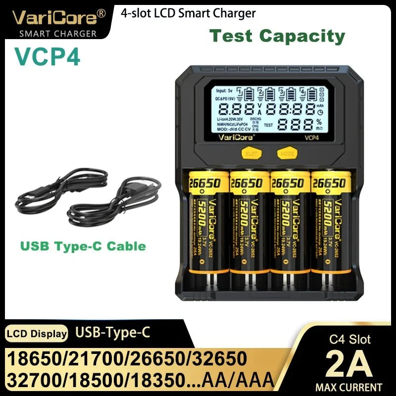 Chargeur intelligent avec écran LCD pour batteries Li-ion 3,7V / LiFePO4 3,2V / Ni-MH 1,2V "VariCore VCR4/P4"