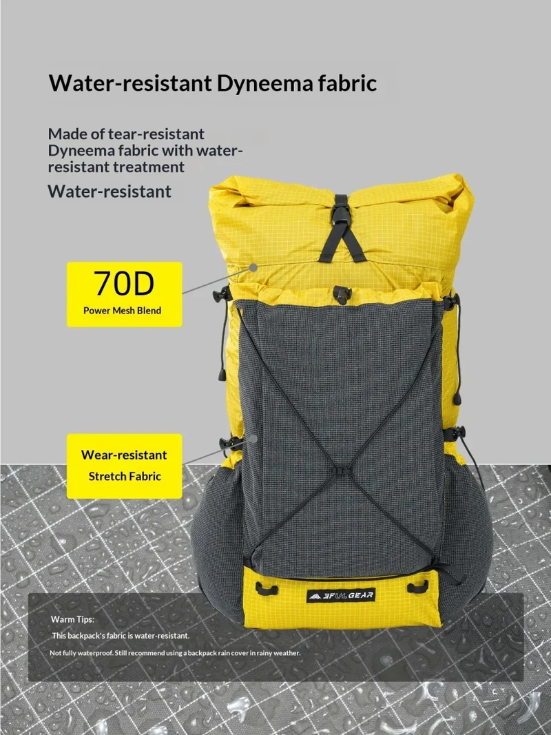 Sac à dos de randonnée ultraléger en tissu imperméable UHMWPE 700g "3F UL GEAR - TUTOR 30+10L"