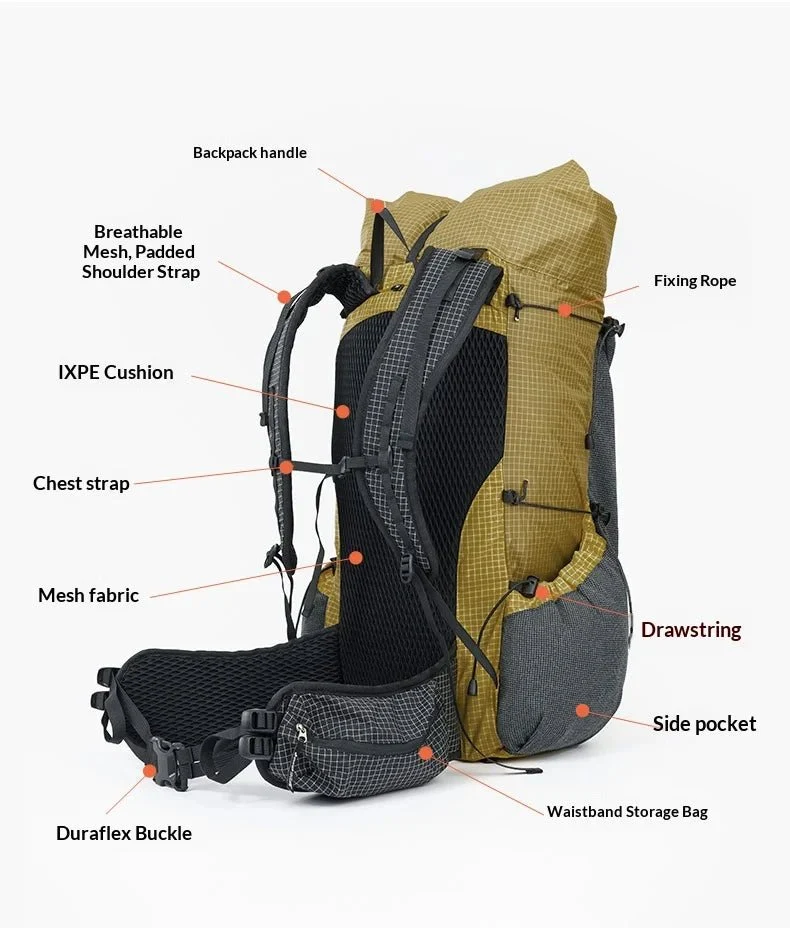 Sac à dos de randonnée ultraléger en tissu imperméable UHMWPE 700g "3F UL GEAR - TUTOR 30+10L"